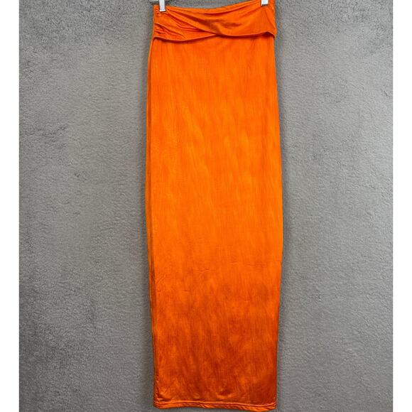 Superdown  Joanna Maxi Skirt Bright Orange Back Slit Size XS NWOT Edgy Fun - Picture 3 of 10